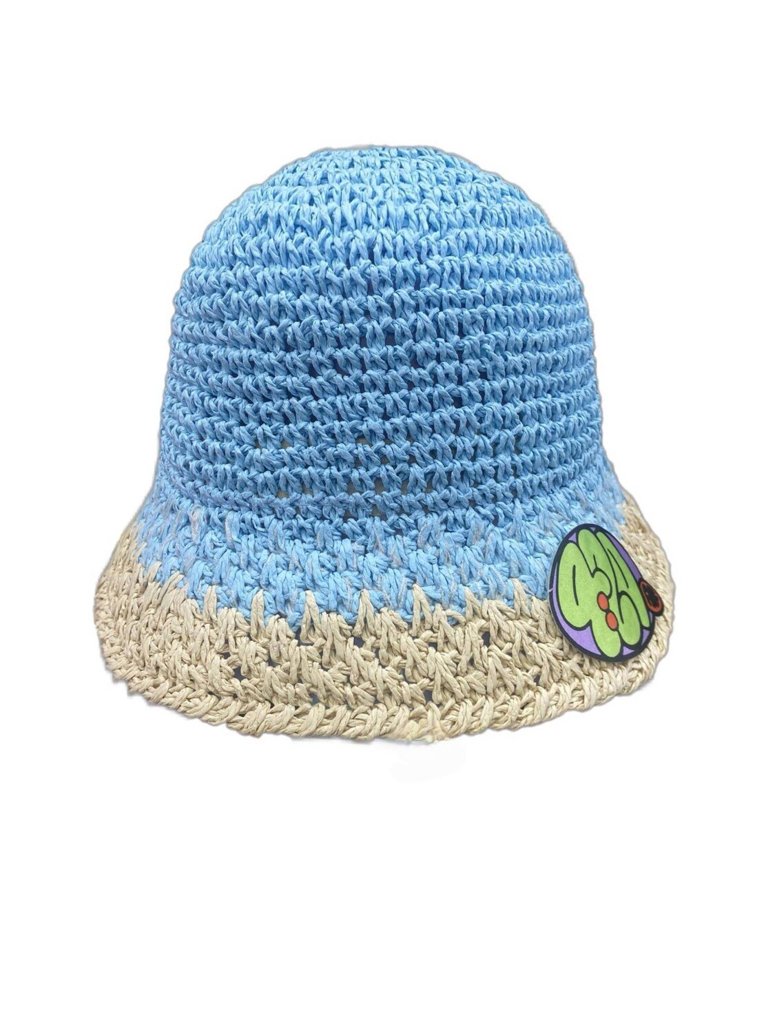 Foldable Plain Bucket Straw Hat - Baby Blue &amp; Tan