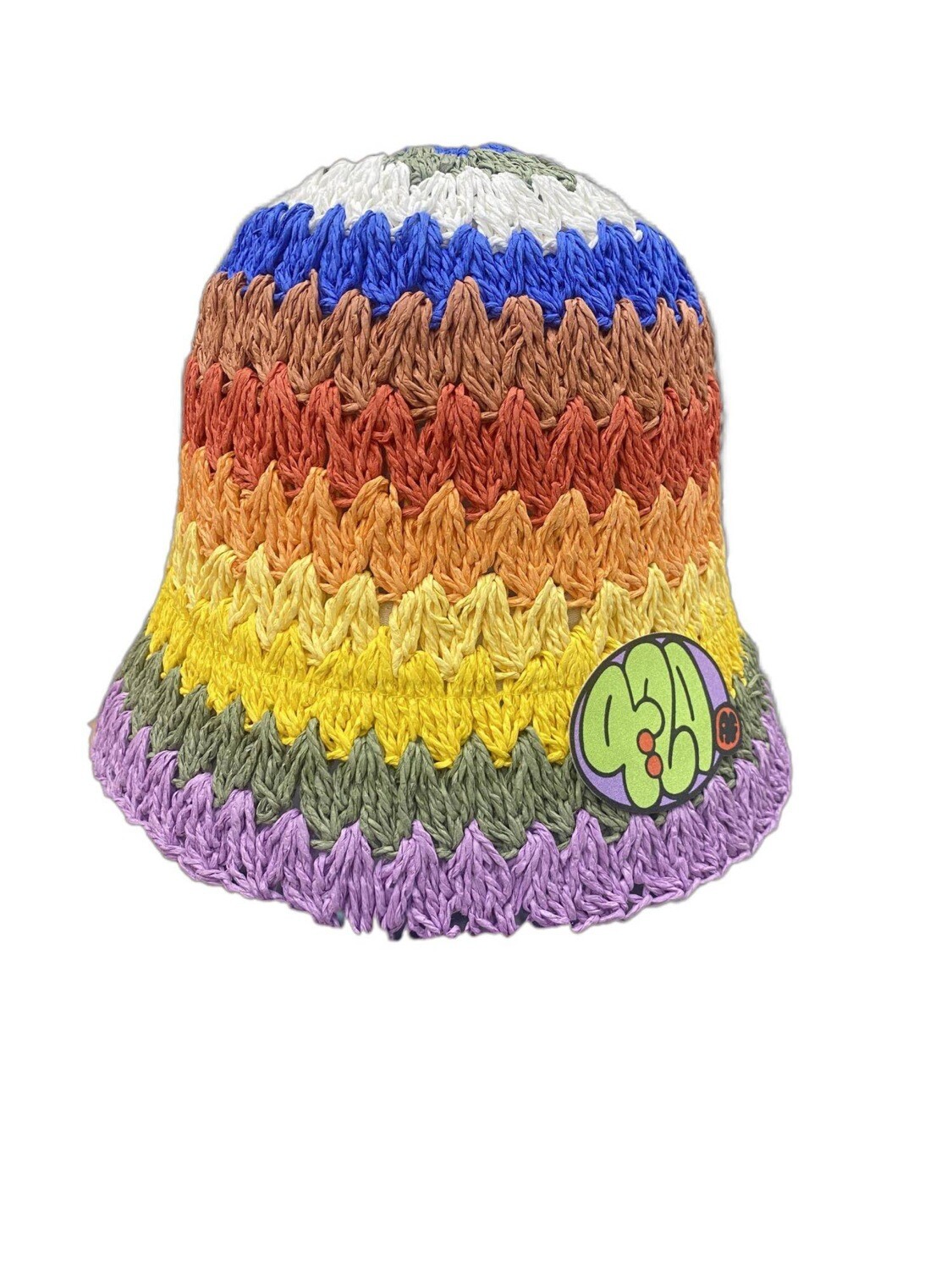 New Striped Rainbow Hand Knitted Straw Cloche Hat