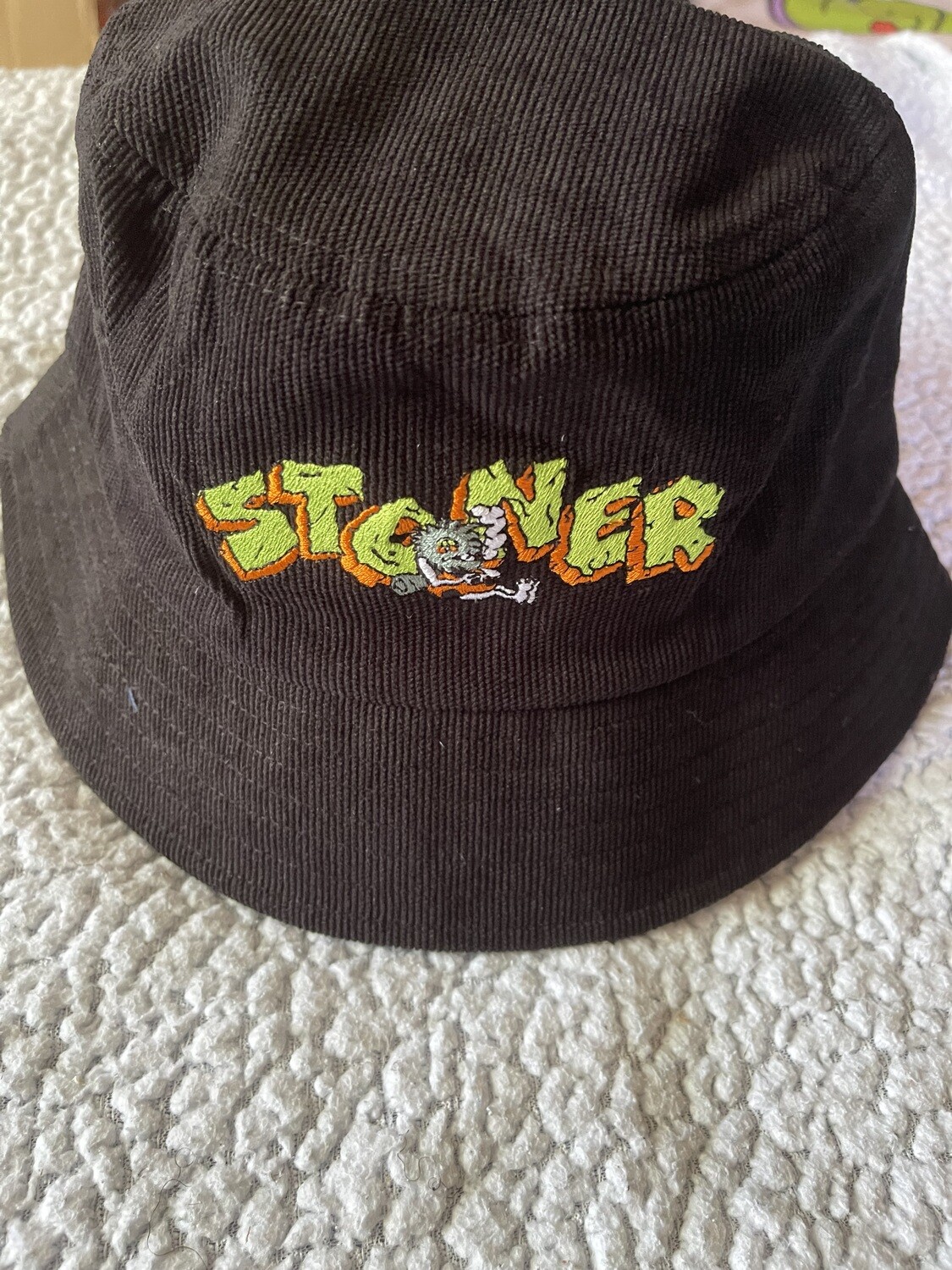 Black Corduroy Bucket “STONER” Hat