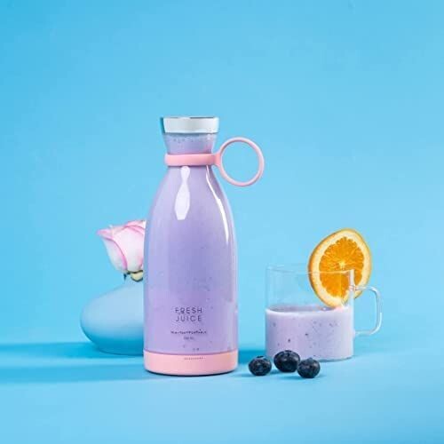 Portable Blender, Personal Size Blender for Juice, Shakes, and Smoothies, Wireless Charging with Four Blades, Mini Blender Travel Bottle (Pink)