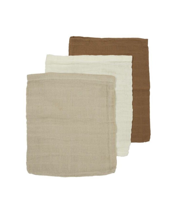 Washandjes hydrofiel 3-pack, Offwhite/Sand/Toffee