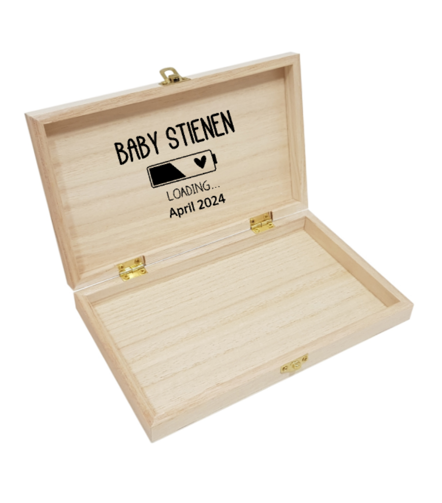Zwangerschapsaankondiging, kistje