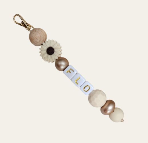Sleutelhanger, bloem beige