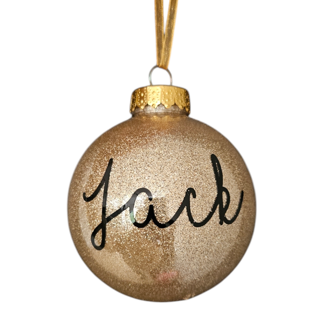 Kerstbal met naam, goud glitter