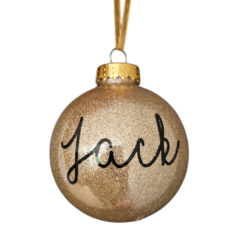Kerstbal met naam, goud glitter