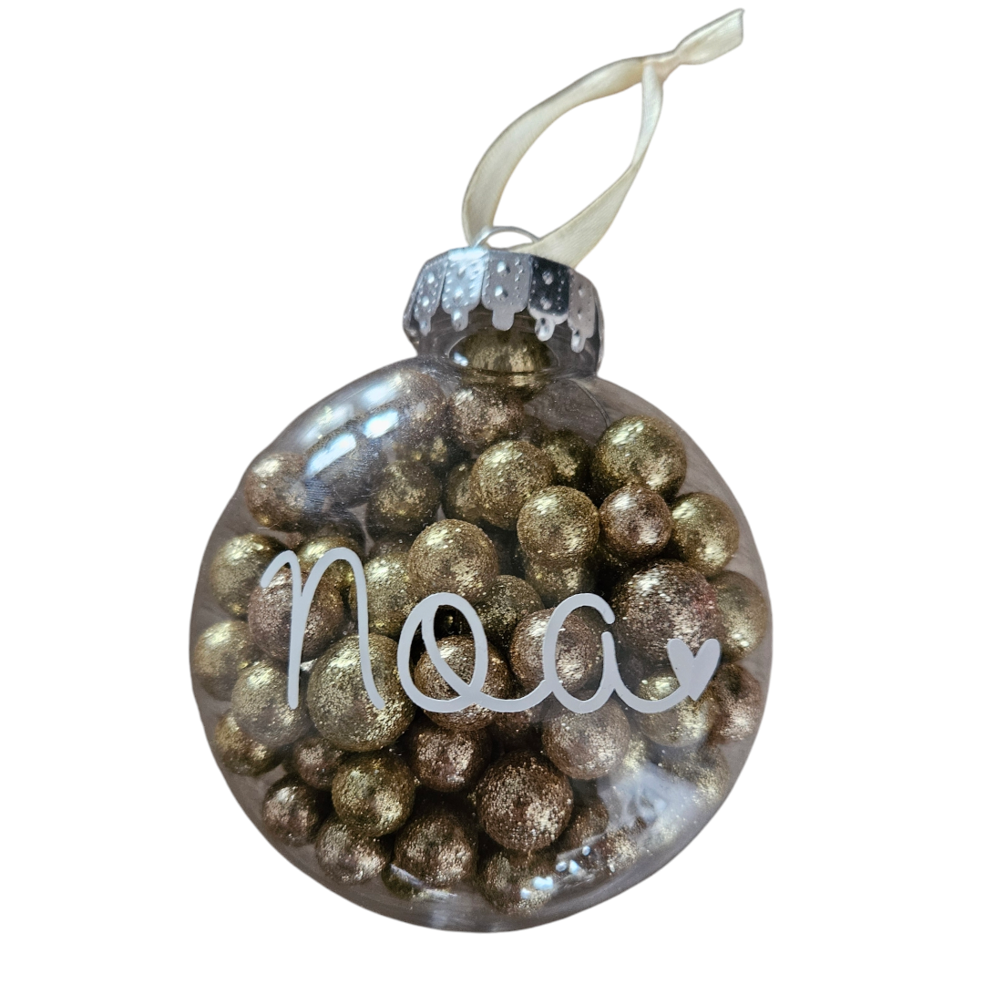 Kerstbal met naam, gouden bolletjes