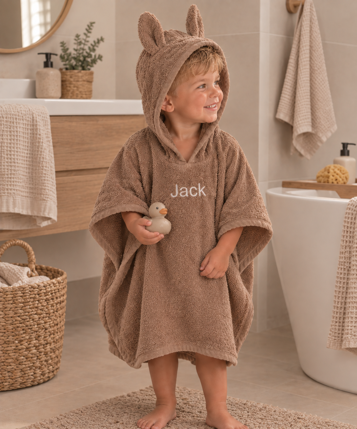 Badponcho badstof, biscuit
