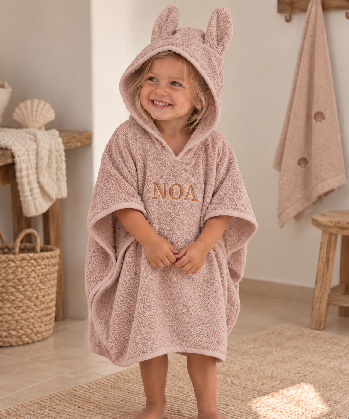 Badponcho badstof, pink