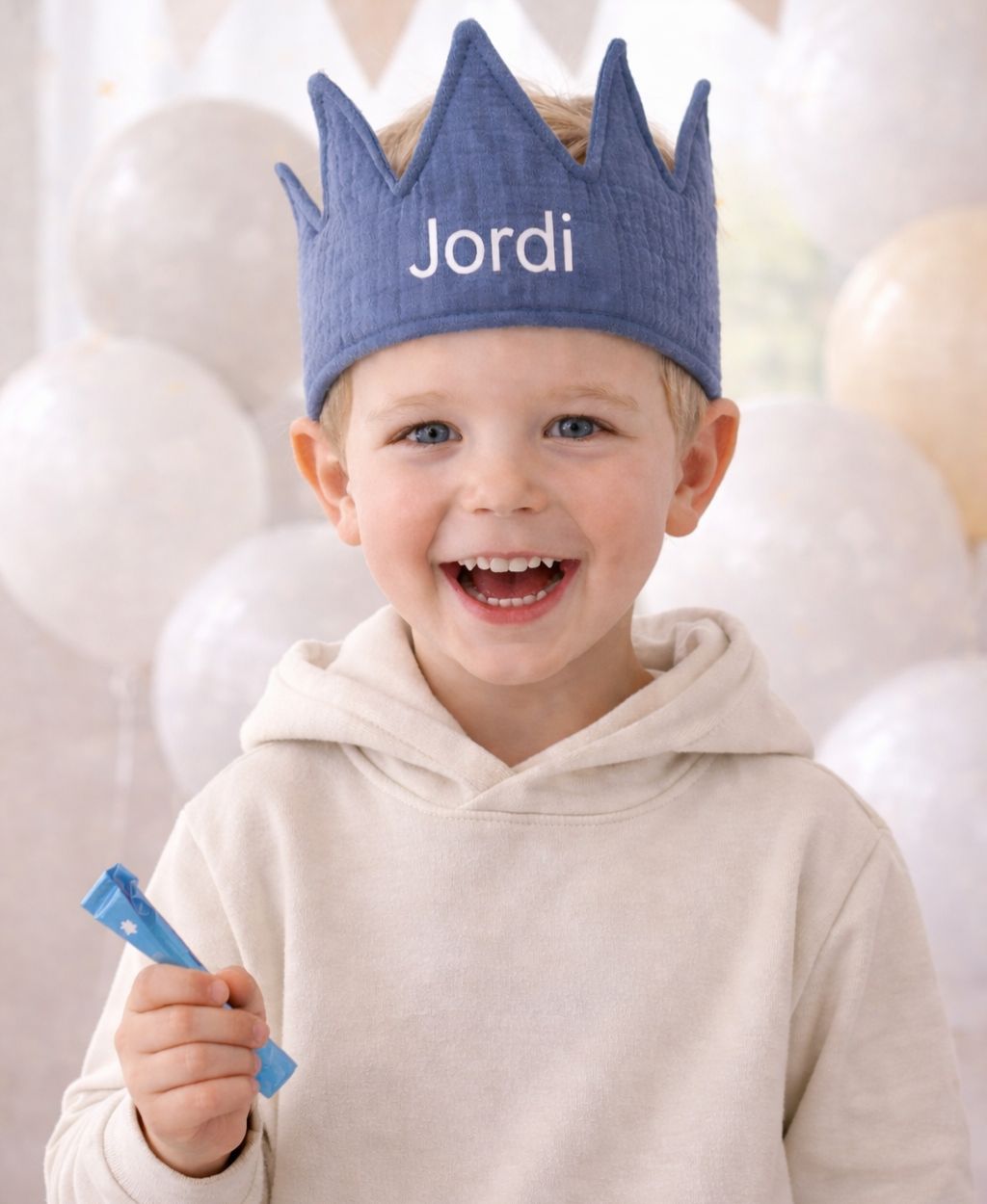 Verjaardagskroon met naam, jeans blue