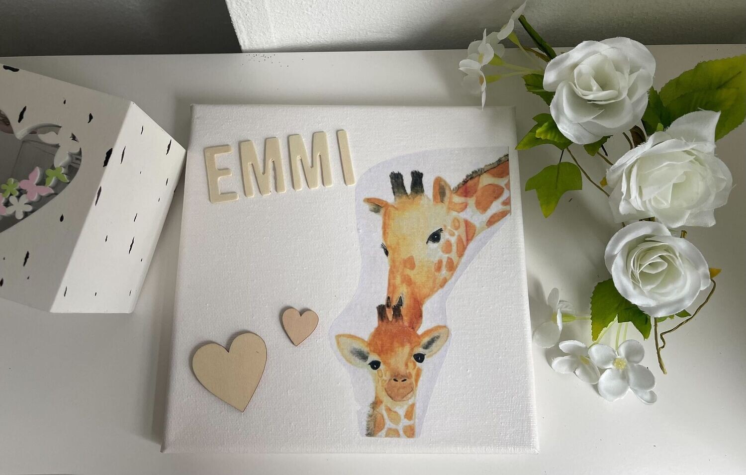 Leinwand "Giraffenliebe NAME " wahlweise mit Licht