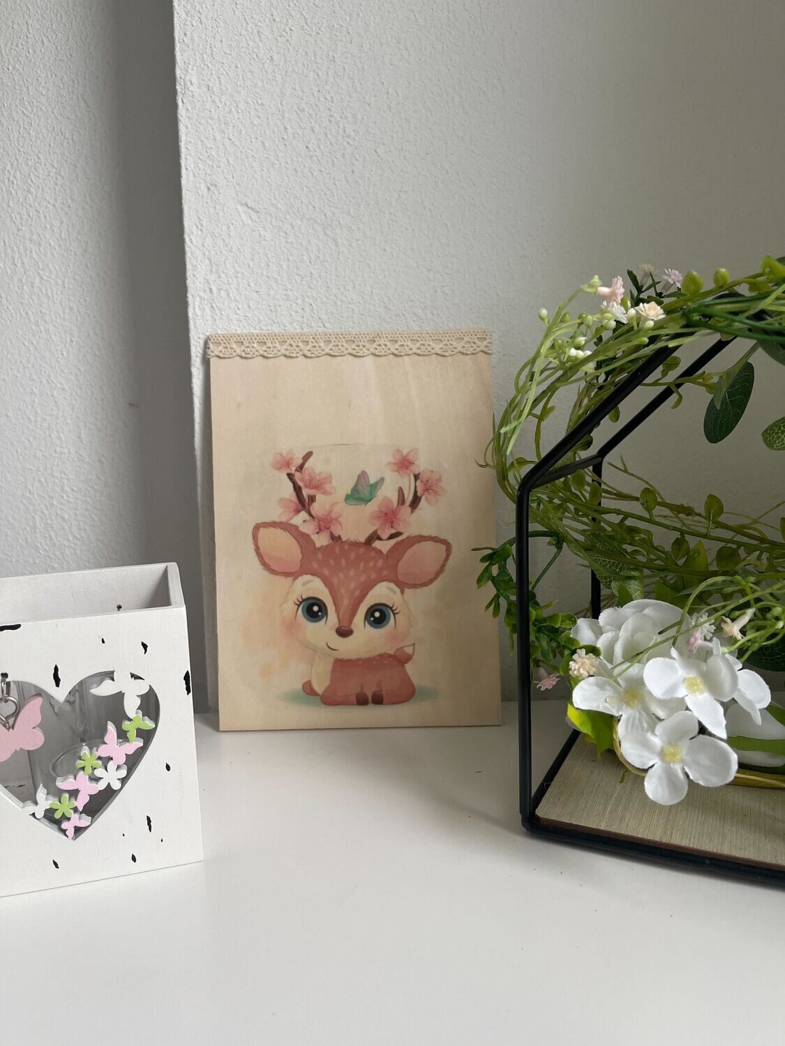 Holzbild "Rehkitz Blume"