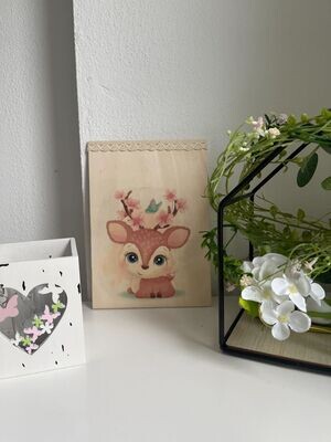 Holzbild "Rehkitz Blume"