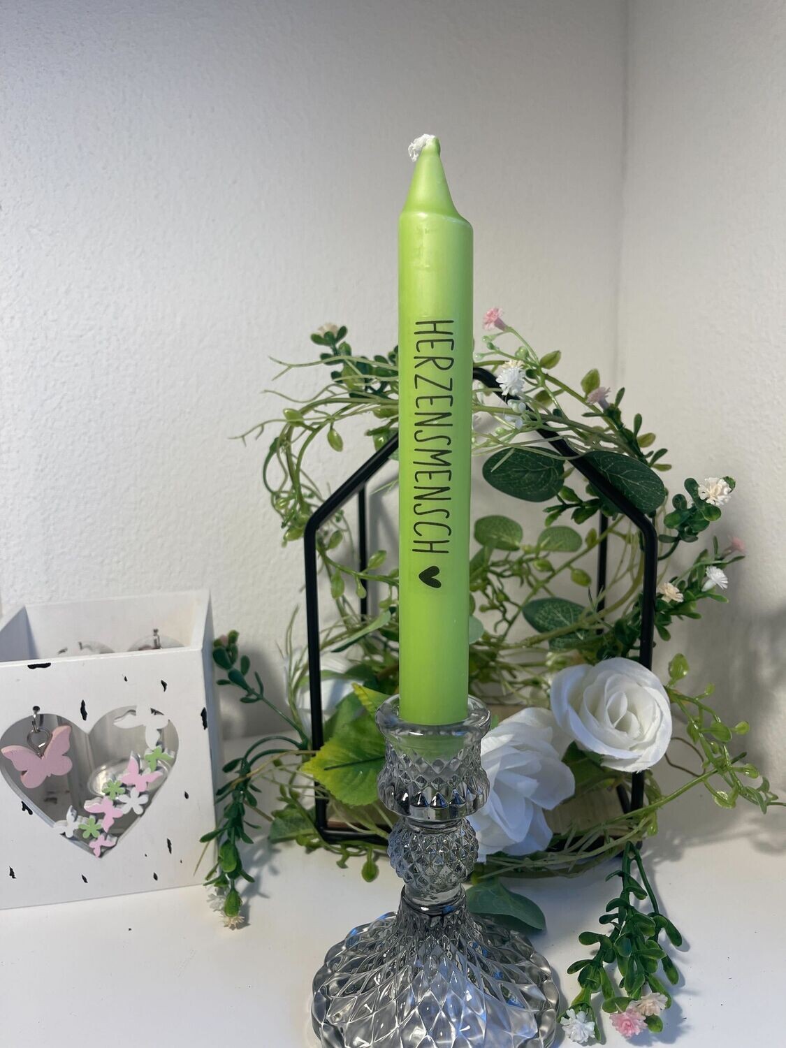 Stabkerzen mit verschiedenen Liebessprüchen <3 - hellgrün
