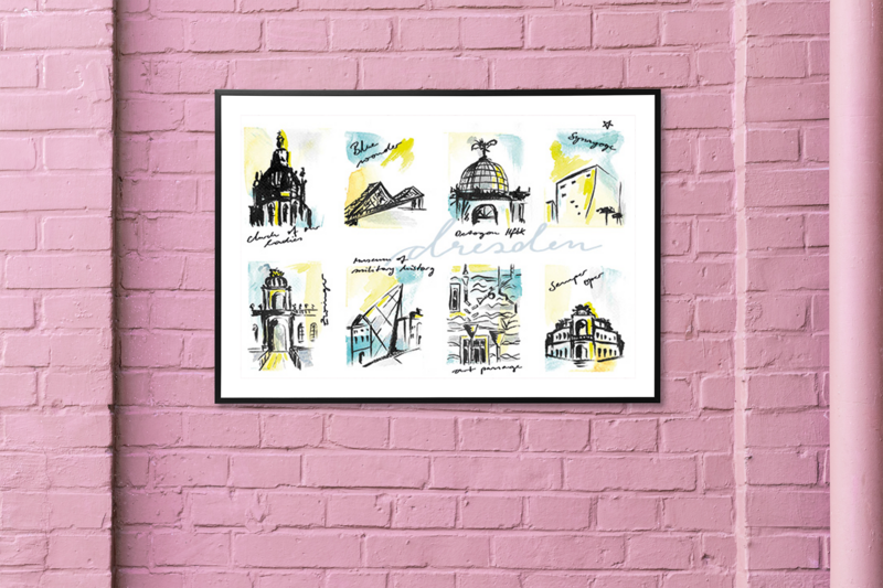 Dresden Sights in Aquarell | Poster
