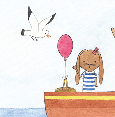 A4 Fishing Bunnies - Print on demand, nursery art print, kidsroom decor, watercolour painting, new baby gift, children's illustration, nursery wall art, sea animals