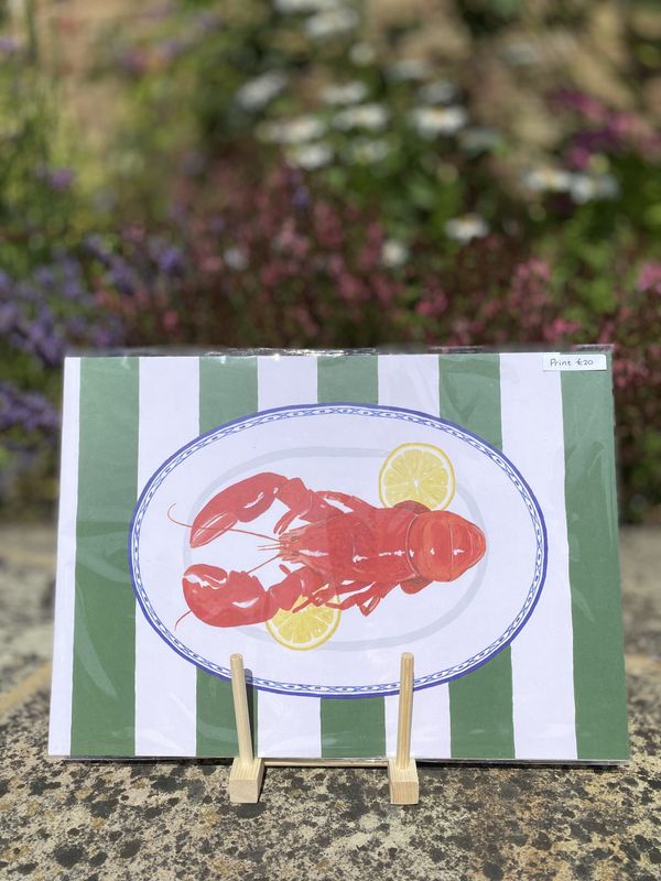 A3 Print - Lobster on Green Stripes