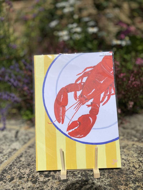 A3 Print - Lobster on Yellow Stripes