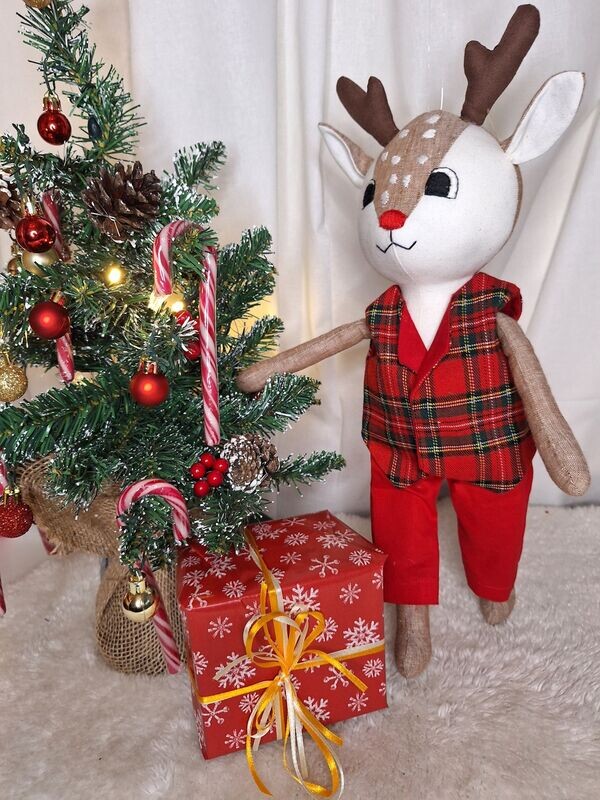 Rudolph, Rentier, rote Nase, Weihnachtsgeschenk, handgemachtes Kuscheltier,