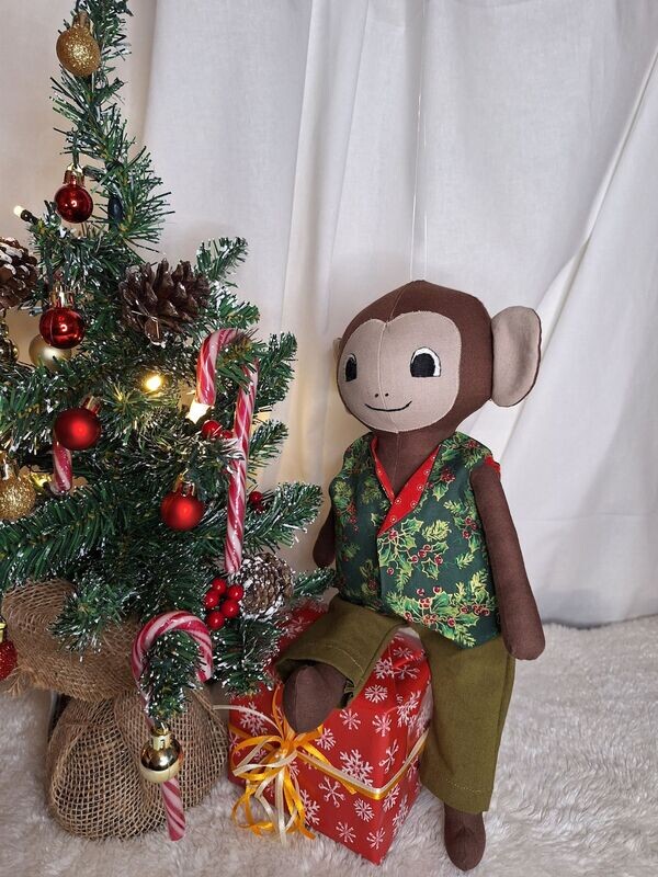 Affe, handgemachte Affenpuppe, Kuscheltier, Weihnachten