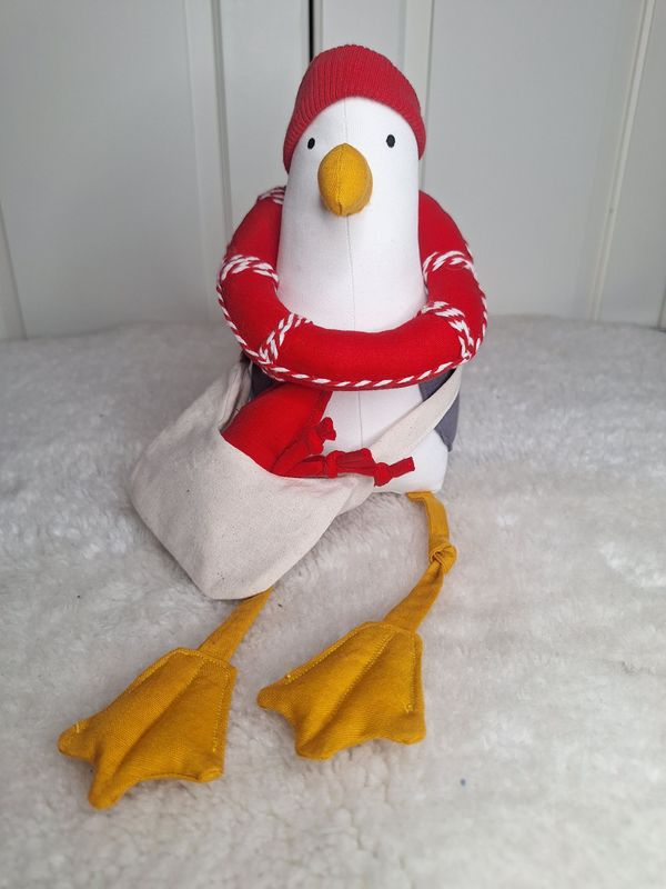 Möwe , Möwe mit Mütze, Sammlerstück, Nautisches Dekor, Nordsee, Möwe Spielzeug, Seevogel, Stofftier, Möwe, Kantenhocker, Versandfertig