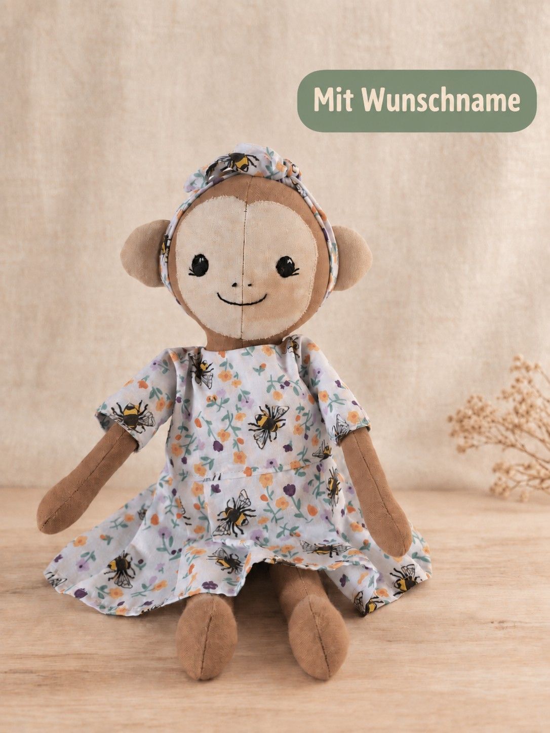 Kuscheltier Affe Smilla – handgemacht aus reiner Baumwolle & personalisierbar Kuscheltier Affe Smilla – handgemacht aus reiner Baumwolle & personalisierbar