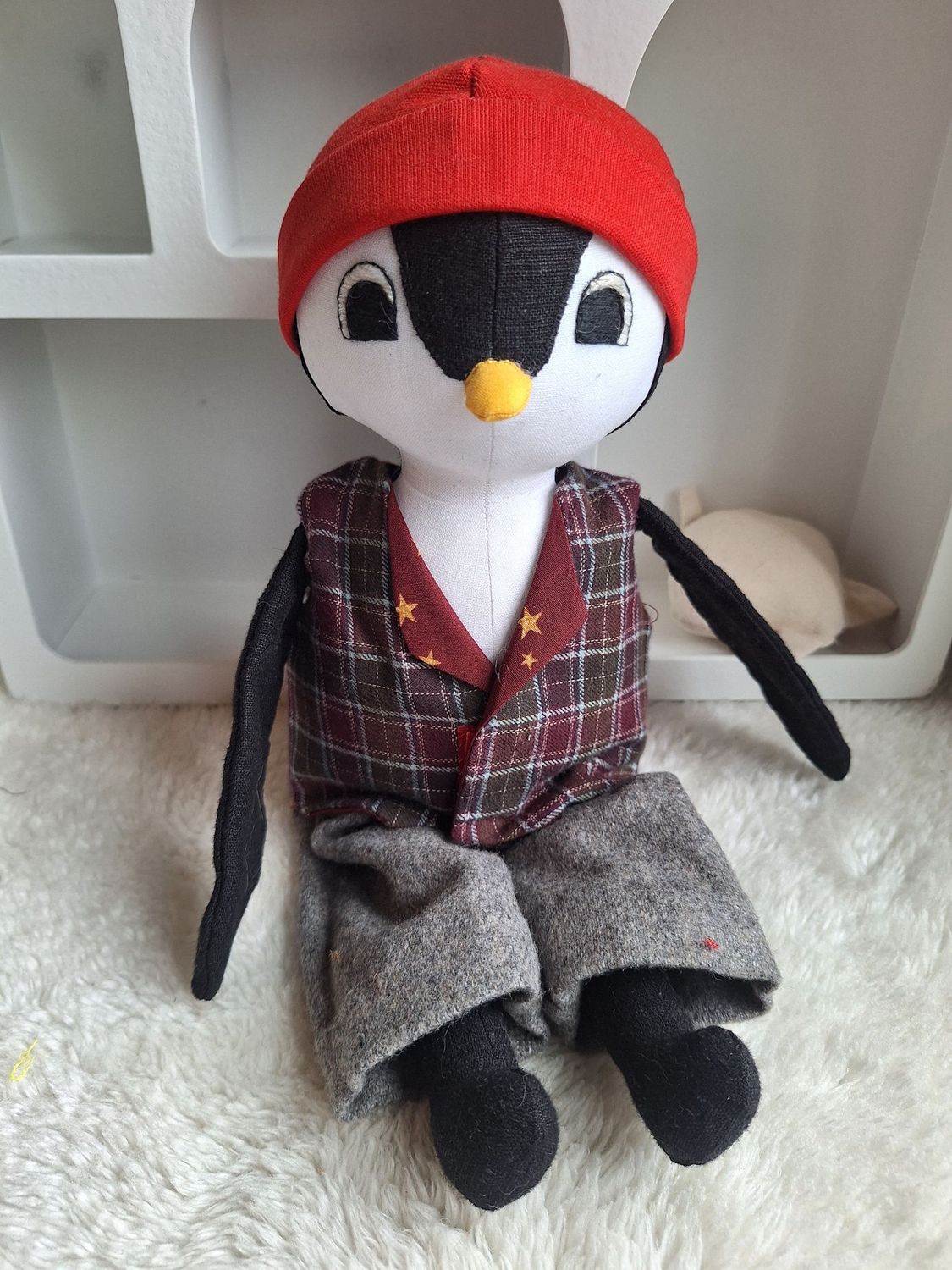 Handgemachtes Kuscheltier Pinguin, Stofftier Pinguin, Plüschtier Pinguin