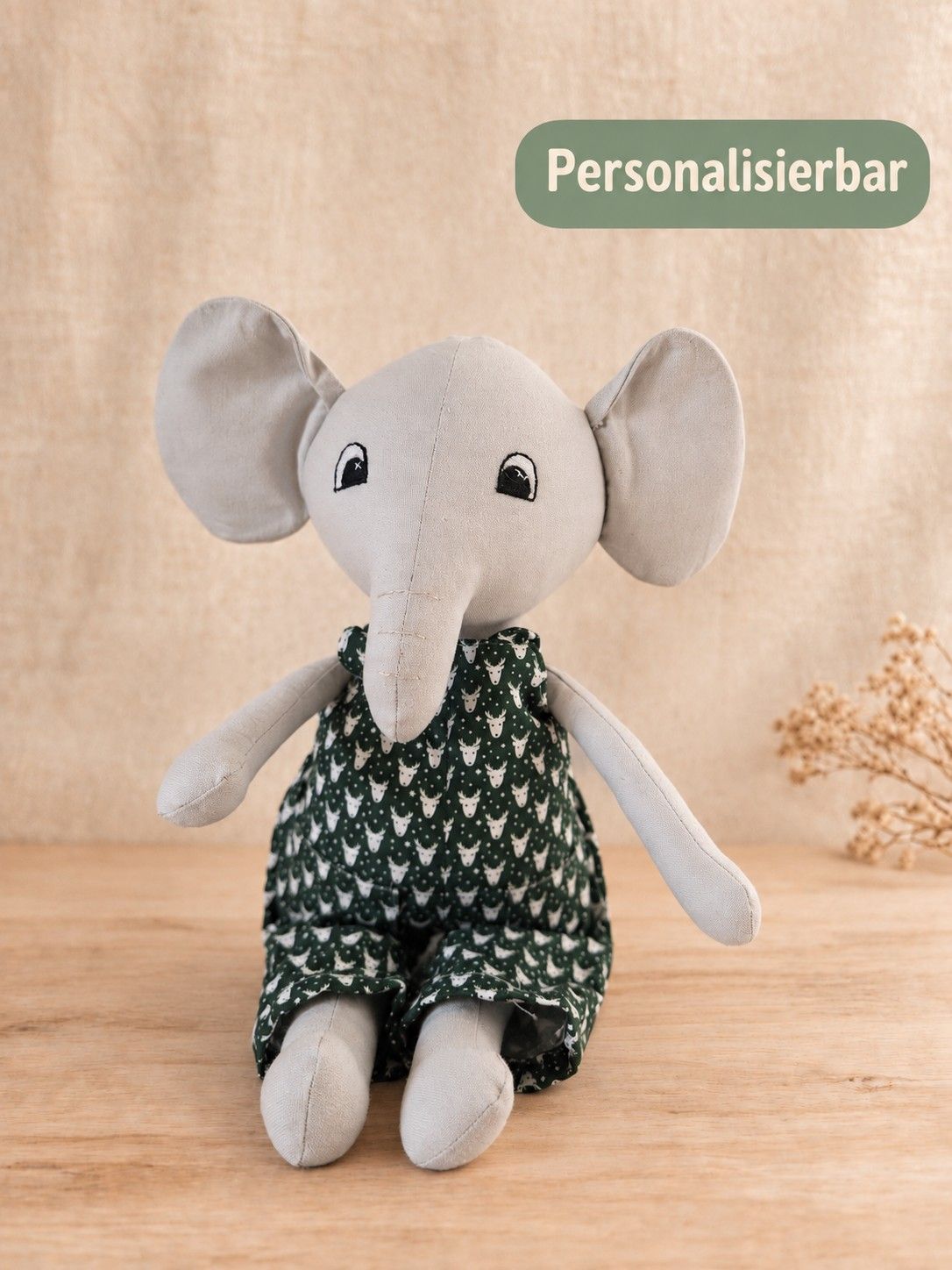 Personalisierbares Kuscheltier Elefant, Baumwollstofftier