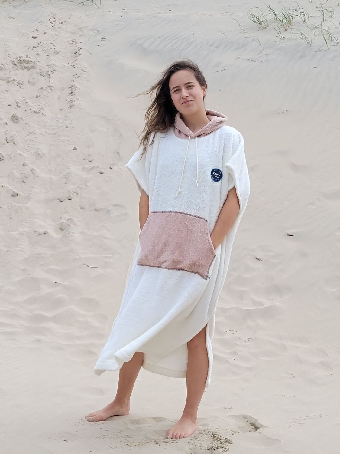 Lon's Poncho - Twee Kleuren Zalm en Wit