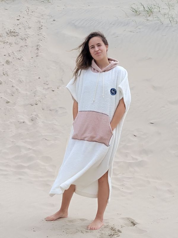 Lon's Poncho - Twee Kleuren Zalm en Wit