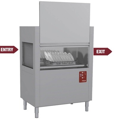 Dishwashers with conveyor belt for baskets