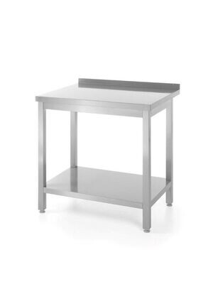 Muurwerktafel met opstaande rand en schap - 600 mm diep, HENDI, Kitchen Line, 800x600x(H)850mm