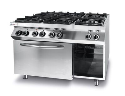 Gasfornuis Kitchen Line 6 pits met elektrische heteluchtoven GN 1/1, HENDI, Kitchen Line, 230V/3000W, 28,5kW, 1200x722x(H)900mm