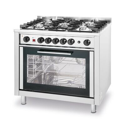 Gasfornuis - 5 pits met elektrische oven, HENDI, Kitchen Line, Zilver, 230V/2900W, 14,3kW, 900x640x(H)910mm