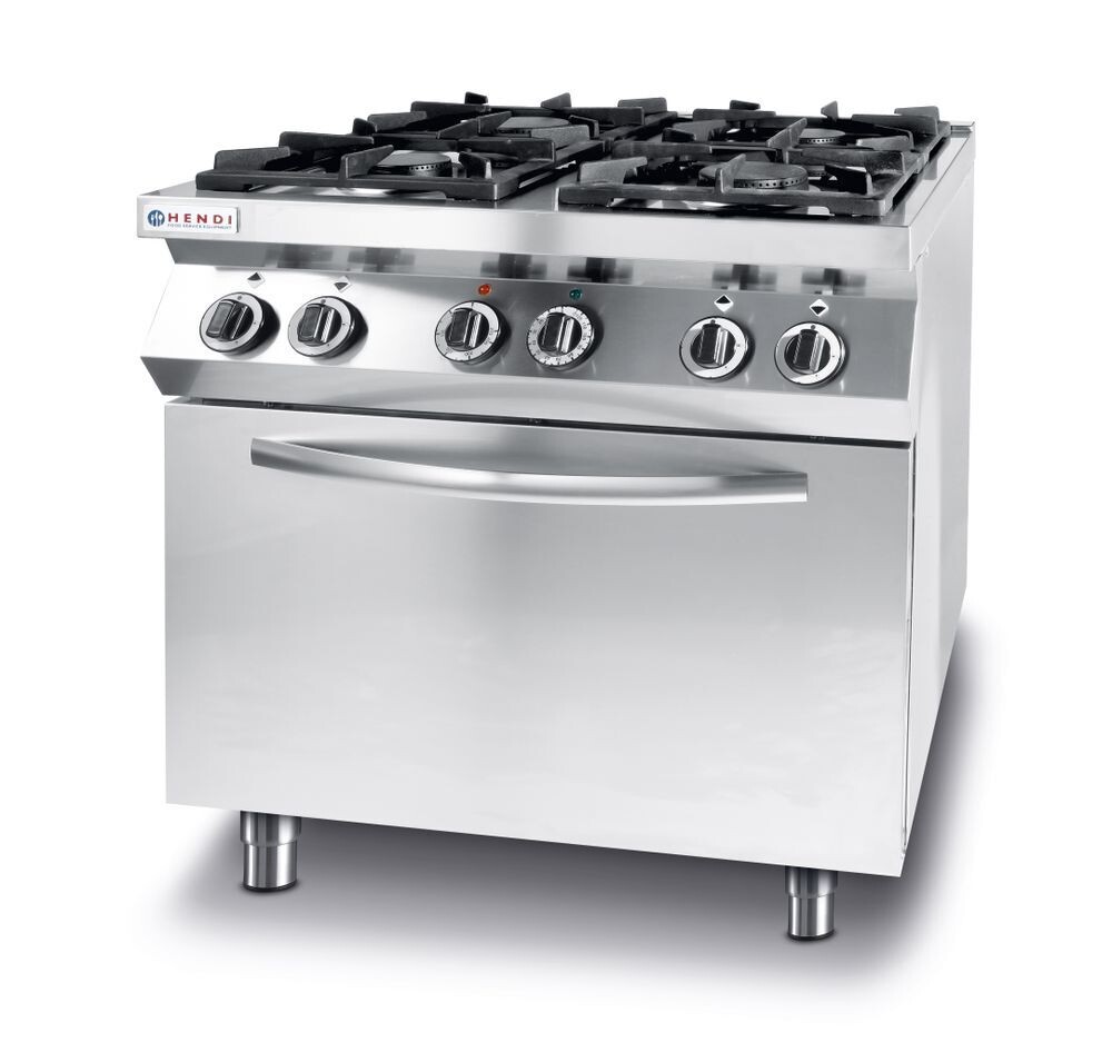 Gasfornuis 4 pits met heteluchtoven GN 1/1, HENDI, Kitchen Line, 230V/3000W, 19kW, 800x722x(H)900mm