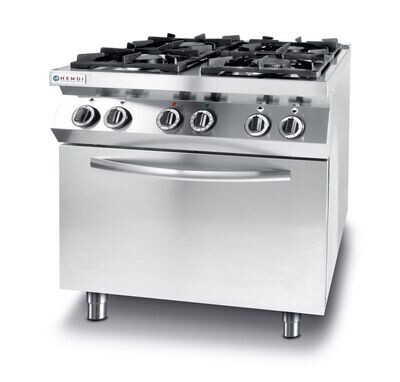 Gasfornuis 4 pits met heteluchtoven GN 1/1, HENDI, Kitchen Line, 230V/3000W, 19kW, 800x722x(H)900mm