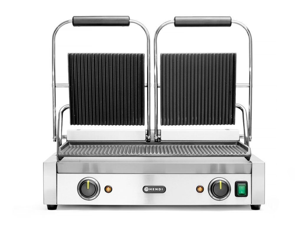 Contactgrill - dubbele versie Geheel geribd, HENDI, boven en onder geribd, 230V/3600W, 570x395x(H)510mm