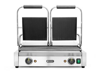 Contactgrill - dubbele versie Geheel geribd, HENDI, boven en onder geribd, 230V/3600W, 570x395x(H)510mm