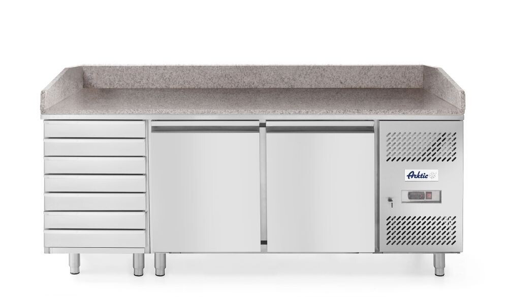 Pizzawerkbank met 2 deuren en 7 lades 280L, Arktic, 250L, 230V/250W, 2020x802x(H)1000mm