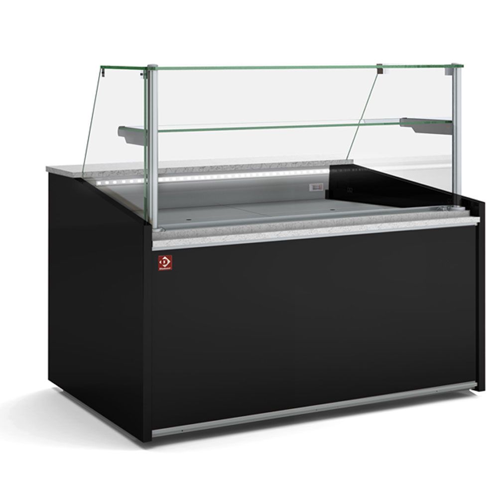 Ventilated display counter, high glass, with storage - BLACK