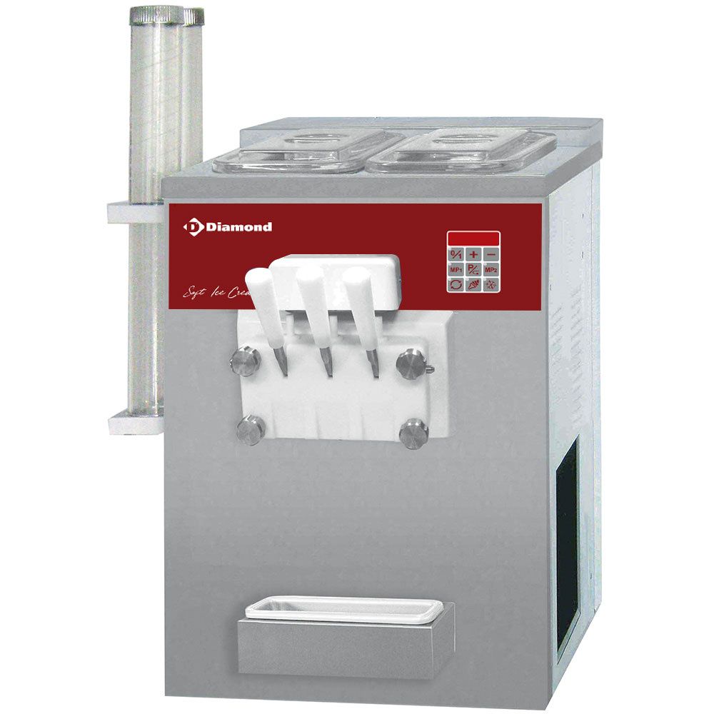 Soft ice-cream machine, 2 flavors + mixed ice cream, 15 Kg/h, air conden.
