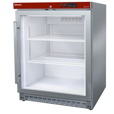 Ventilated refrigerator, glass door, 150 liters. stainless steel