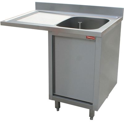 Sink 1 tank, left draining board, on cupboard 1 swinging door and space for dishwasher