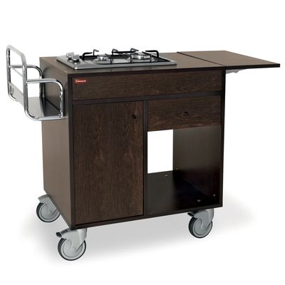 Flambé trolley, 2 gas burners, &quot;Wengé&quot;, with wheels 2w/brakes