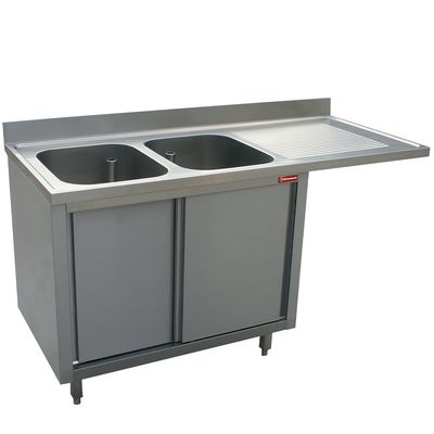 Sink 2 tanks 400x500xh275 right drain board on cupboard 2 sliding doors and dishwasher space