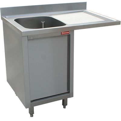 Sink 1 tank, right draining board, on cupboard 1 swinging door and space for dishwasher