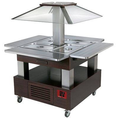 Island bain-marie warm buffet 4x GN1/1-150 (Wengé wood)