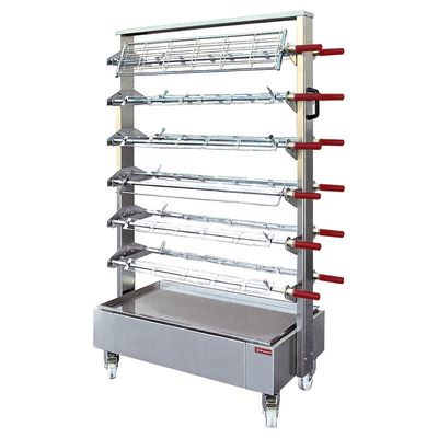 Trolley with structure for putting 12 chicken spits