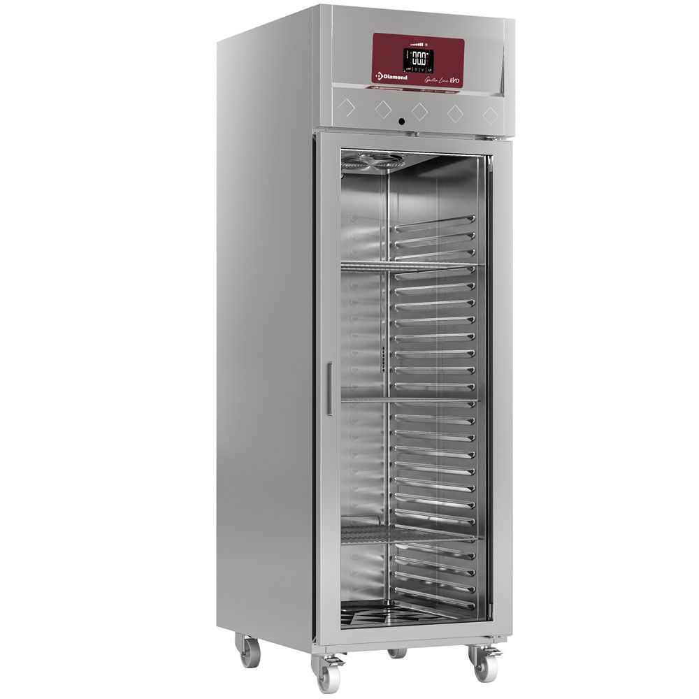 Ventilated freezer 700 liters, 1 glass door GN 2/1, on wheels