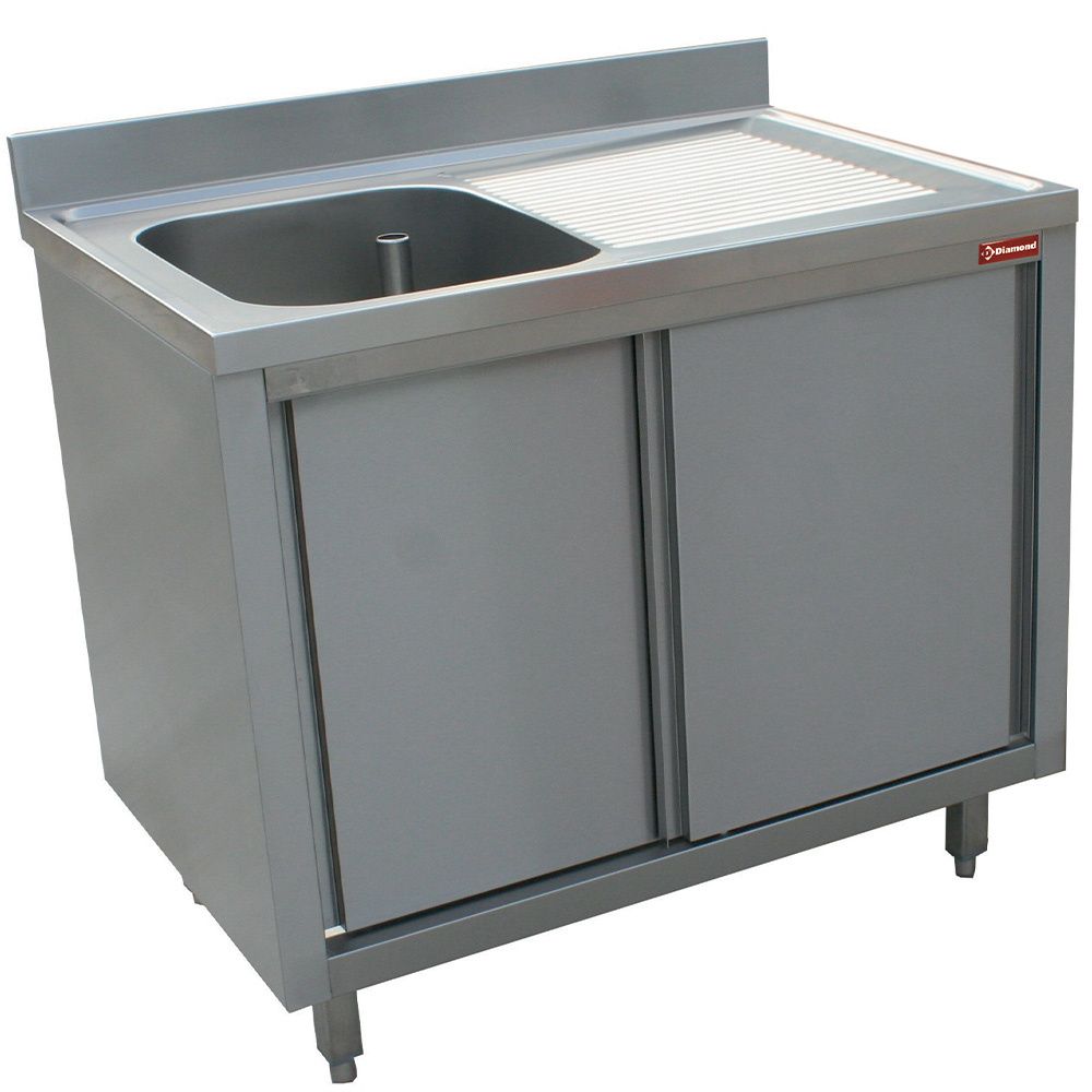 Sink 1 tank 600x500xh275, right draining board on cupboard 2 sliding doors