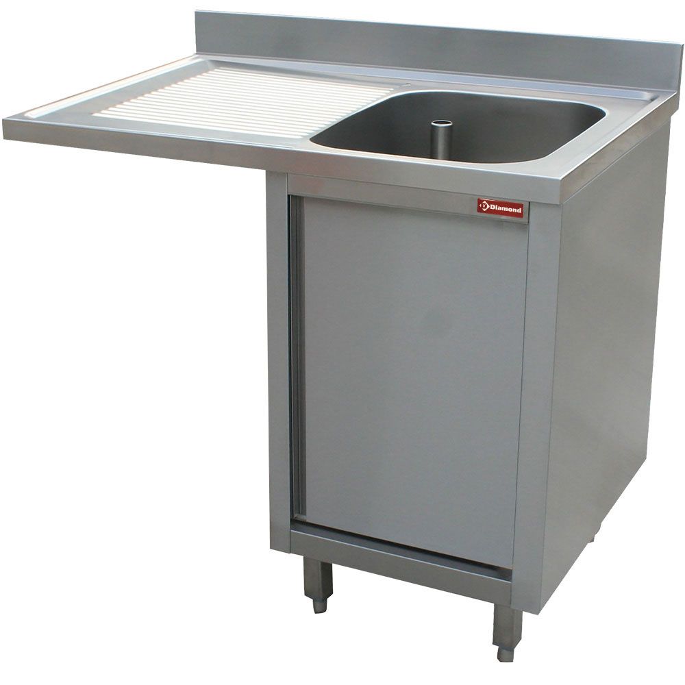 Sink 1 tank, left draining board, on cupboard 1 swinging door and space for dishwasher